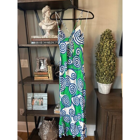 Rhode Jemima Open Back Maxi Dress Green Swirl Lagoon Womens Size 10 - Picture 7 of 8